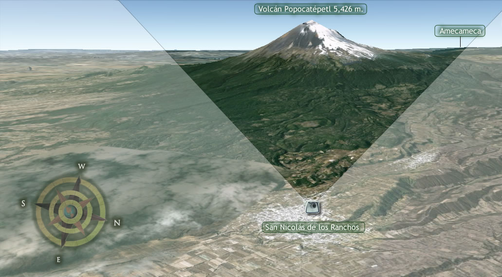Popocatépetl desde San Nicolas de los en vivo, San de Ranchos, Volcán Popocatépetl - Webcams de México